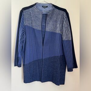 Misook Knit Sweater Blazer Women’s XL Blue Stripe Colorblock Cardigan 3/4 Sleeve